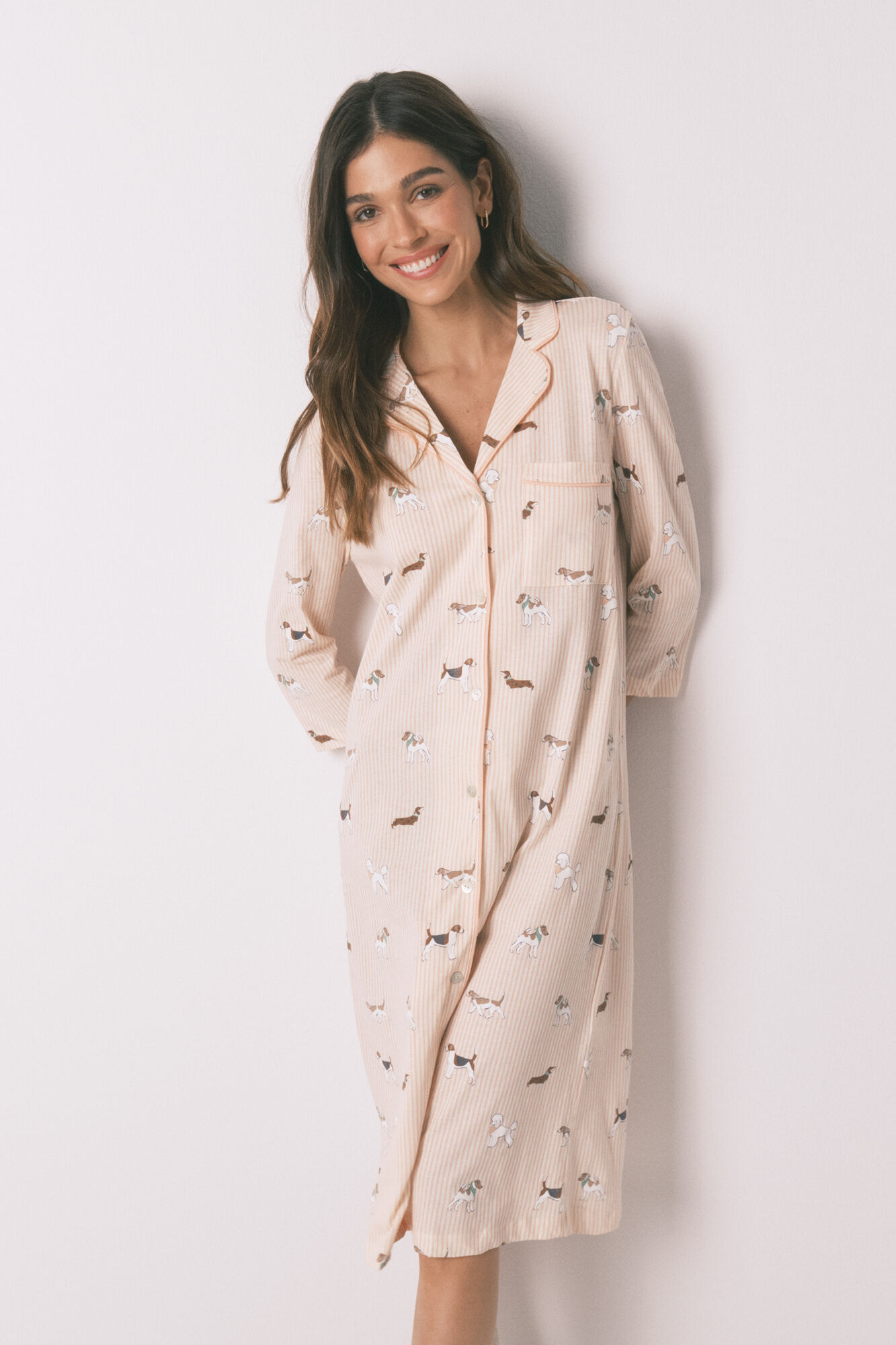 Women'secret Camis&oacute;n midi estampado de rayas y perritos de 100% algod&oacute;n