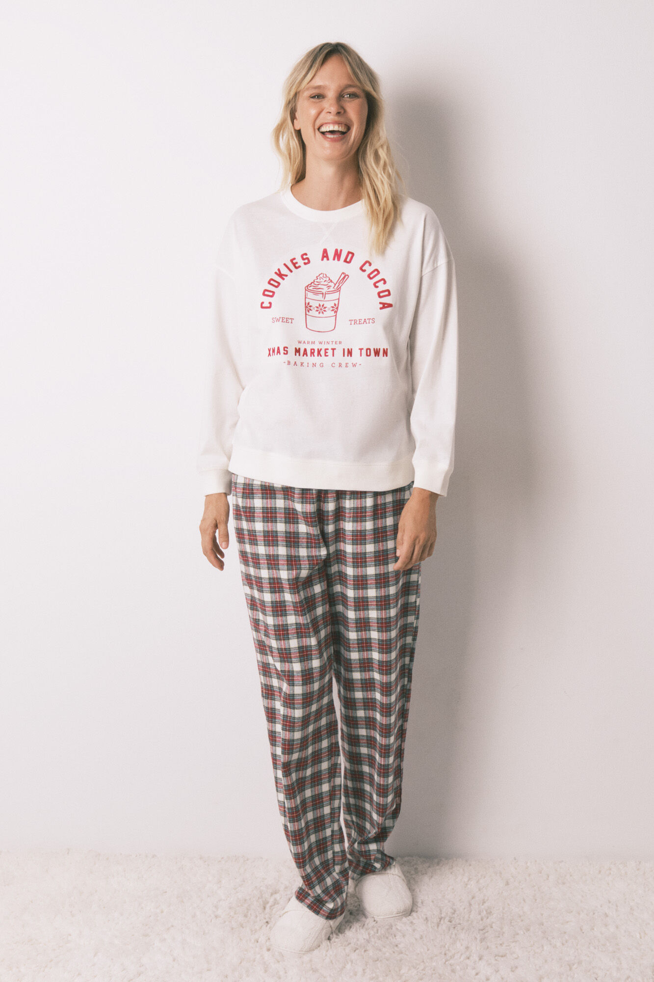 Women'secret Pijama larga 100% algod&oacute;n cuadros