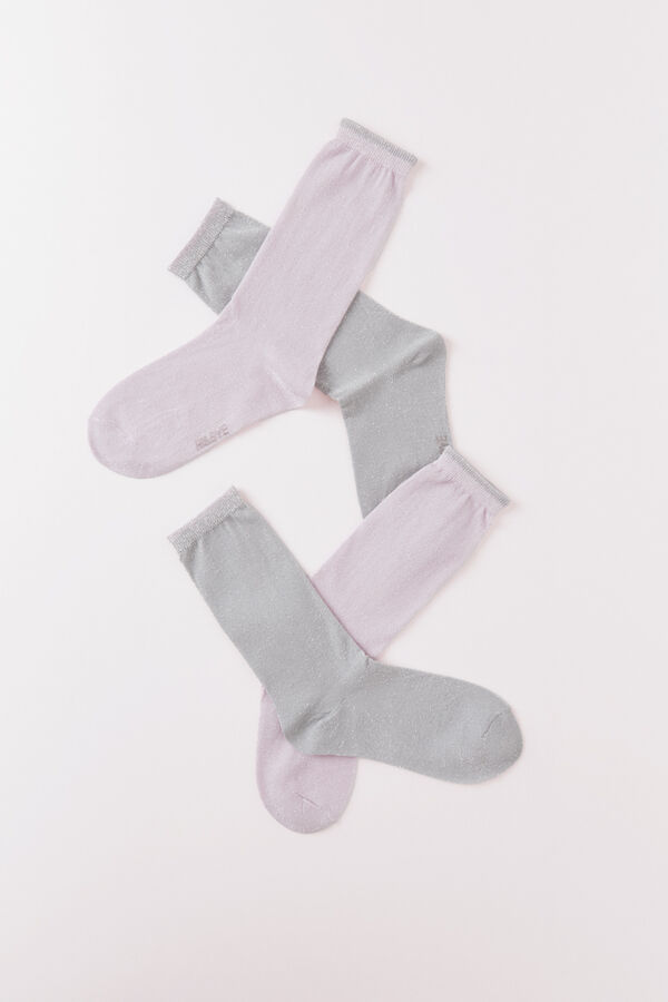 HI&BYE Pack de 2 calcetines de lurex rosa y gris  rosa