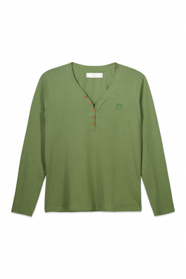 Womensecret Playera manga manga larga 100% algodón color verde kaki