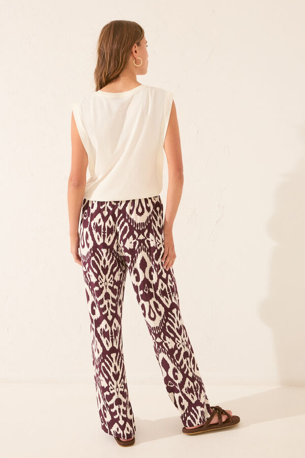 Women'secret Pantalón largo de viscosa con estampado floral púrpura