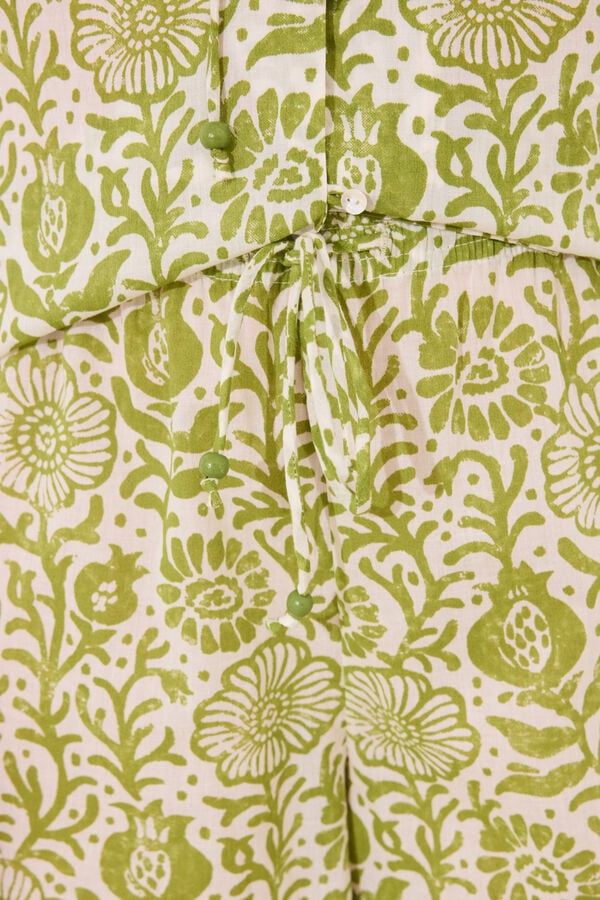 Womensecret Pijama corta de algodón con estampado verde estampado