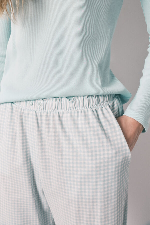 Women'secret Pijama larga cuadros Vichy de algod&oacute;n verde verde