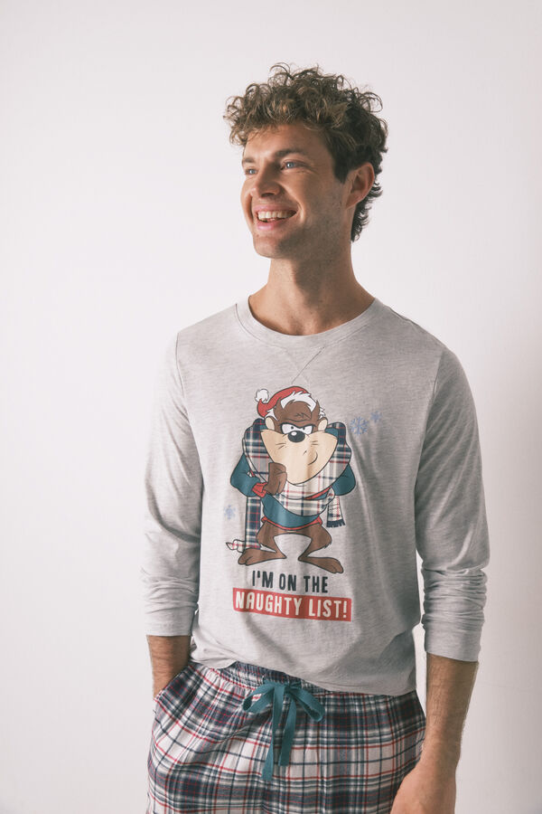 Women'secret Pijama larga de hombre 100% algod&oacute;n "Taz" gris