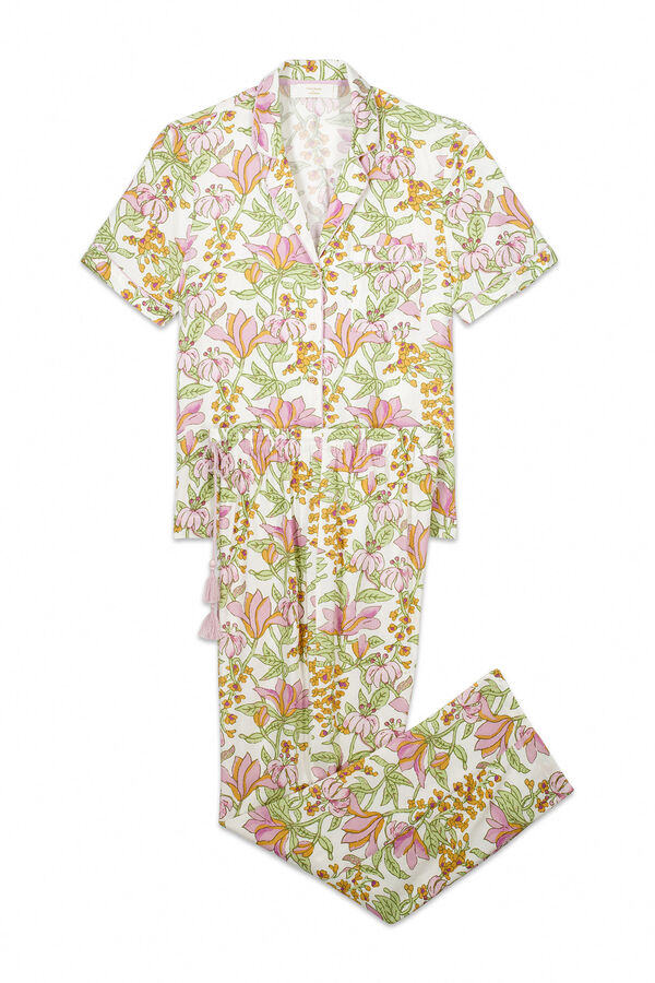 Womensecret Pijama camisera de viscosa con estampado floral blanco