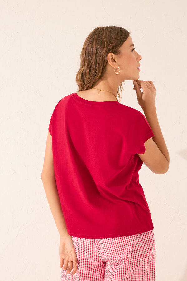 Womensecret Playera de manga corta de Snoopy roja 100 % algodón rojo