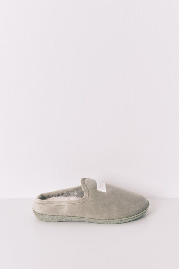 Womensecret Pantuflas para casa de velour verde kaki