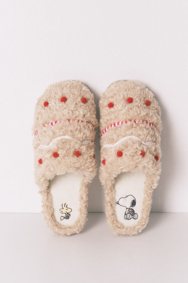 Women'secret Pantuflas para casa beige de borrego de Snoopy café