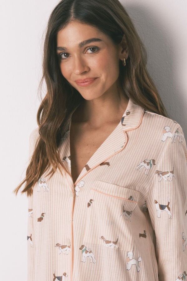 Women'secret Camis&oacute;n midi estampado de rayas y perritos de 100% algod&oacute;n naranja