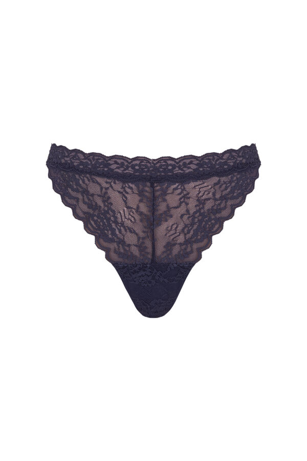 Womensecret Tanga de encaje azul oscuro con cintura en V azul