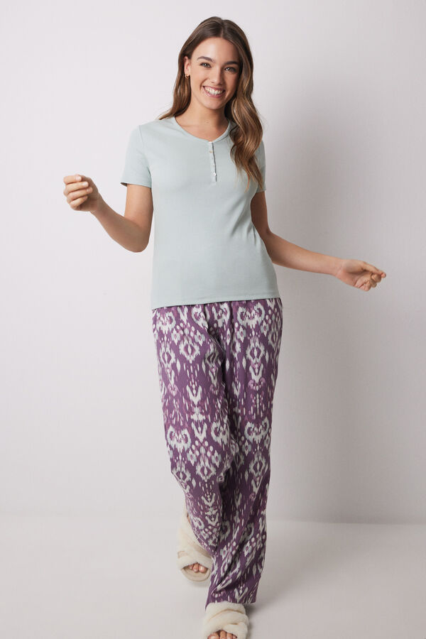 Womensecret Playera manga corta canalé verde gris