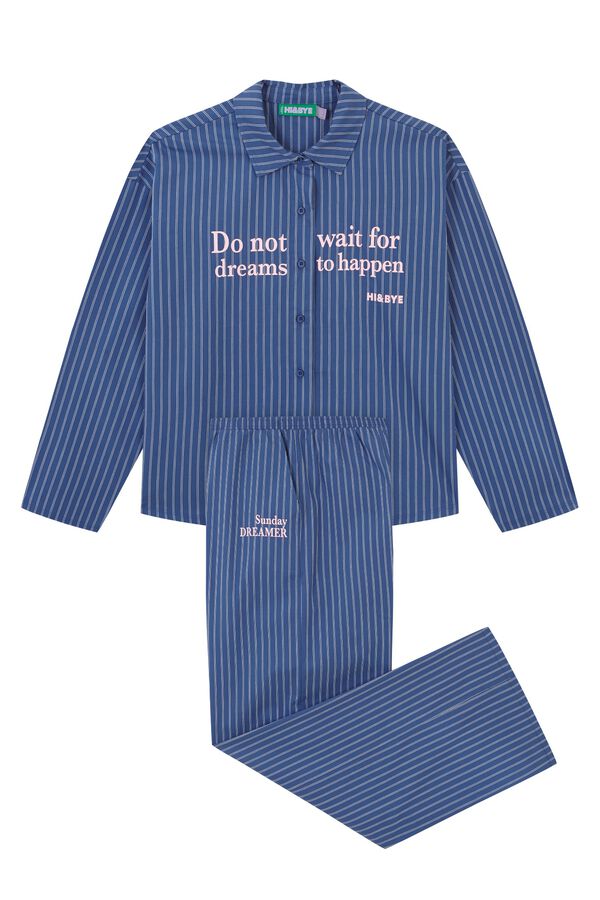 HI&BYE Pijama larga camisera de rayas azul estampado