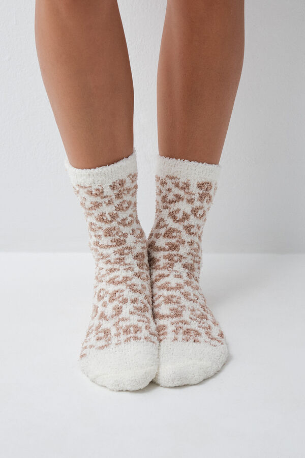 Women'secret Calcetines largos estampado animal caf&eacute; gris
