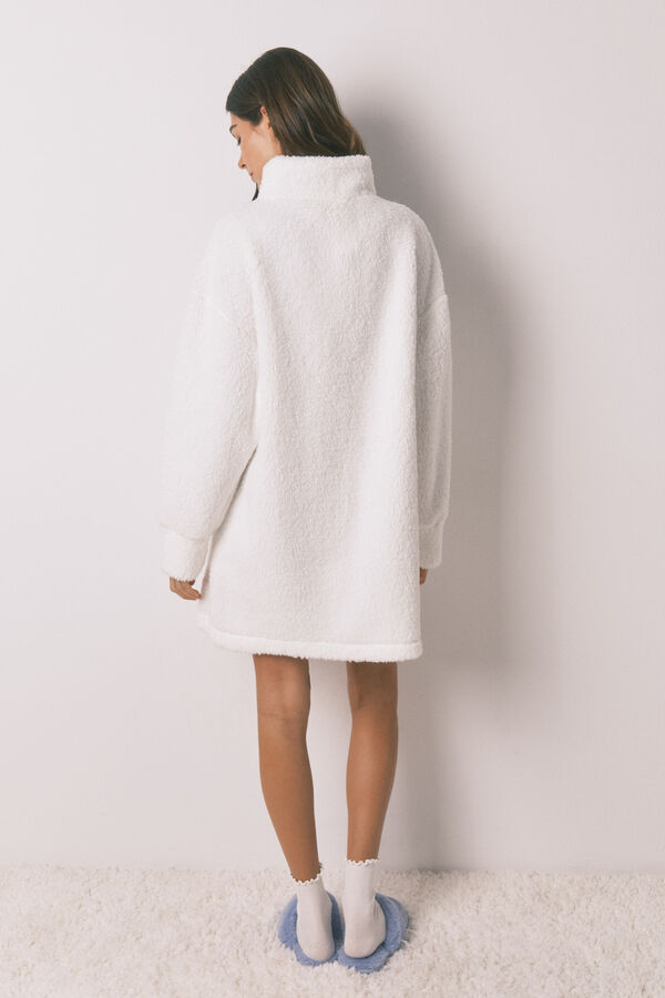 Women'secret Bata de cuello alto borrego blanco
