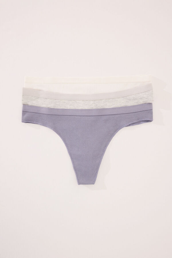 Womensecret Pack de 3 tangas de algodón acanalado blanco