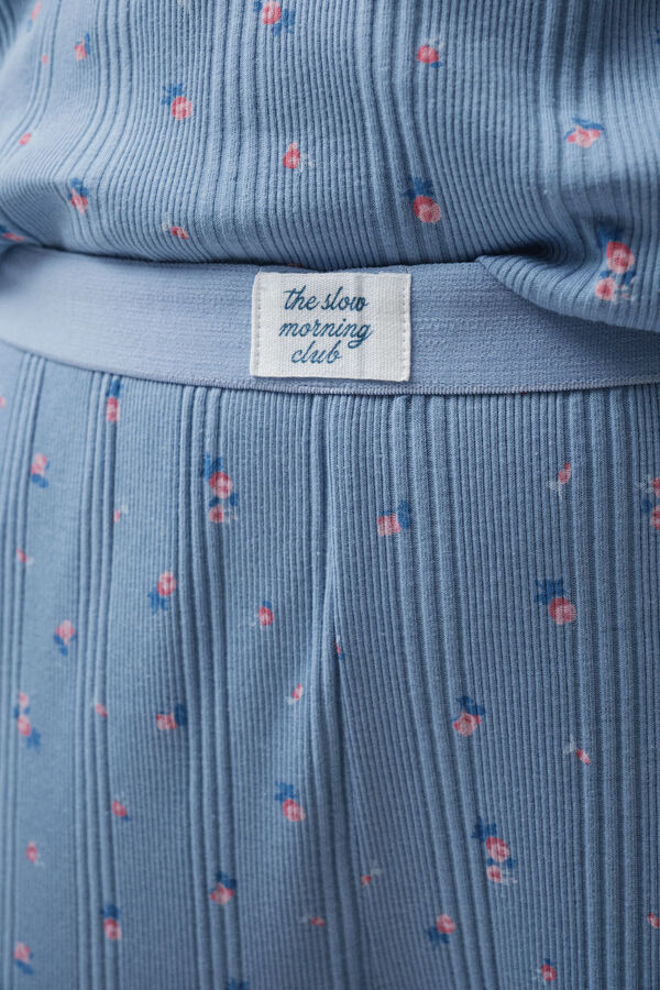 Women'secret Pijama larga de algod&oacute;n con estampado floral azul