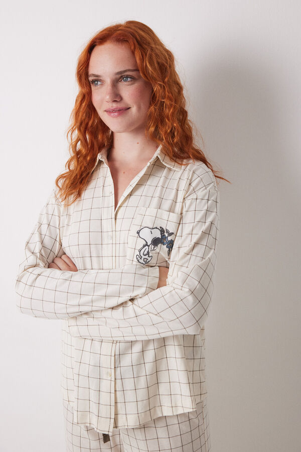 Womensecret Pijama camisera 100% algodón cuadros marfil