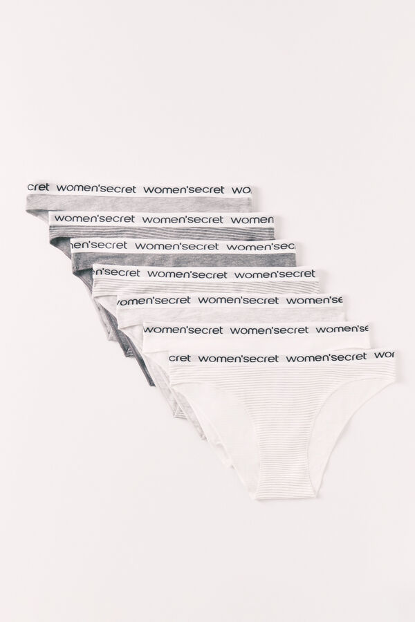 Women'secret Pack de 7 panties cl&aacute;sicas de algod&oacute;n con logo a rayas blanco