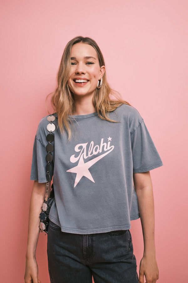 HI&BYE Playera manga corta de algod&oacute;n gris gris
