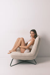 Women'secret Top sin costuras acanalado blanco marfil