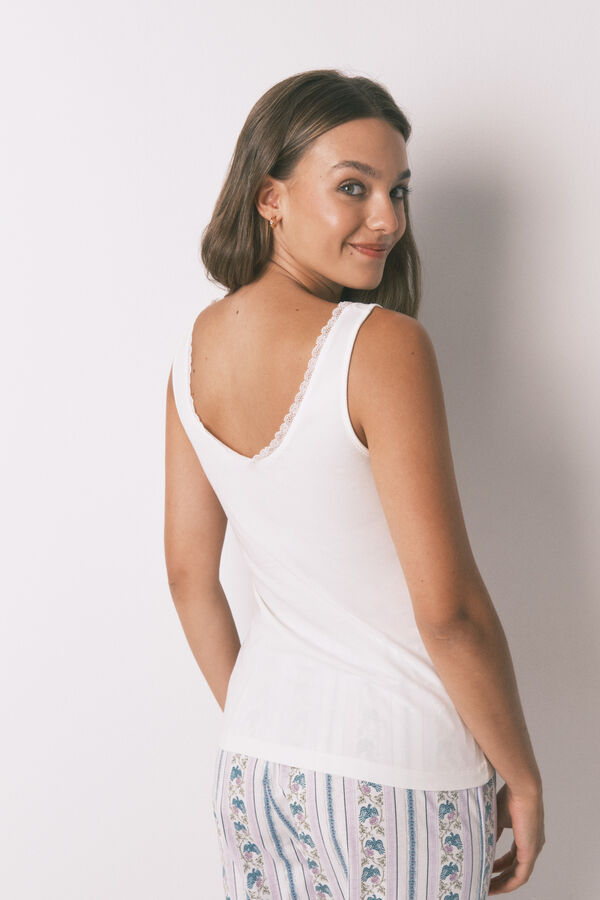 Women'secret Playera de tirantes de algodón blanco marfil