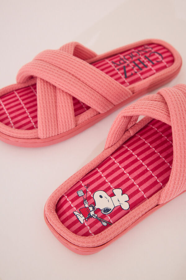 Womensecret Pantuflas para casa con relleno rosas de Snoopy rosa