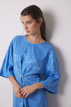 Womensecret Vestido caftán satén jacquard azul estampado