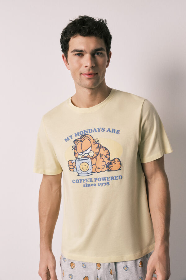 Women'secret Pijama corta para hombre de 100% algod&oacute;n Garfield amarillo