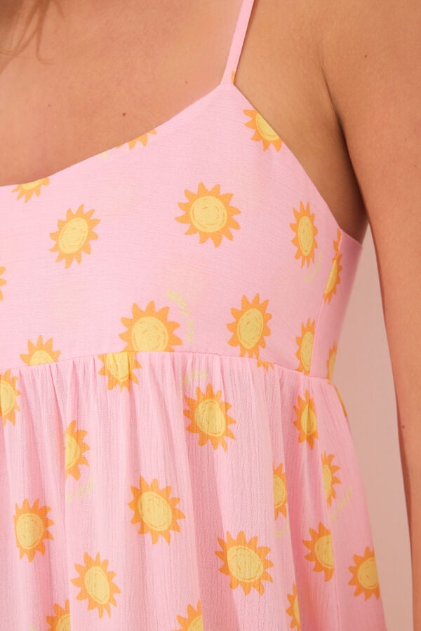 Womensecret Camisón corto con tirantes y suela de viscosa rosa