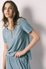 Women'secret Pijama de manga corta textura pointelle verde azul