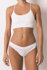 Women'secret Tanga blanca liso fruncida blanco