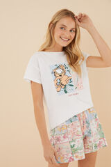 Womensecret Pijama corta 100% algodón Garfield blanco marfil