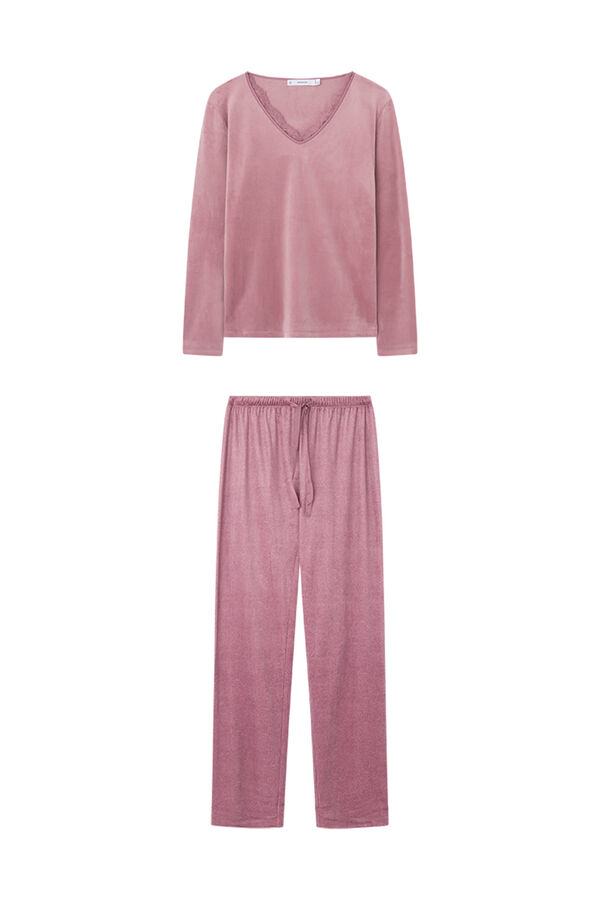 Womensecret Pijama terciopelo elástico rosa rosa