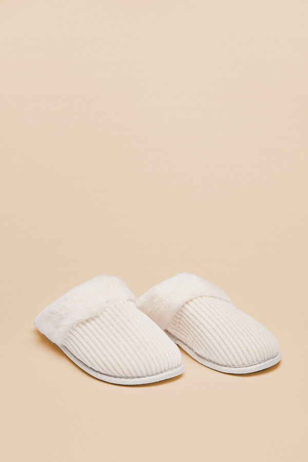 Women'secret Pantuflas beige canalé marfil