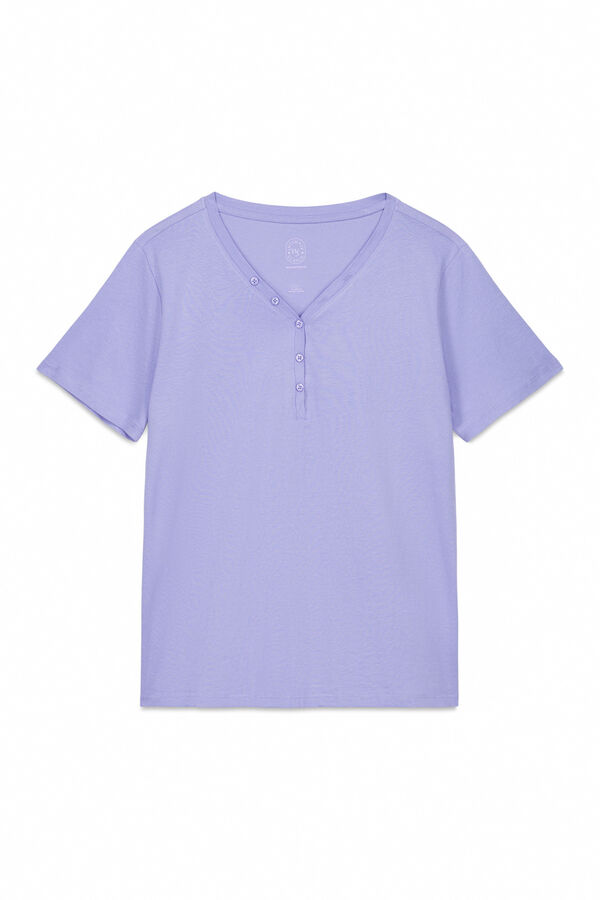 Women'secret Playera de manga corta de algod&oacute;n cepillado color lila morado/lila
