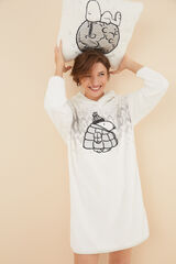 Womensecret Camisón midi polar pelo Snoopy marfil