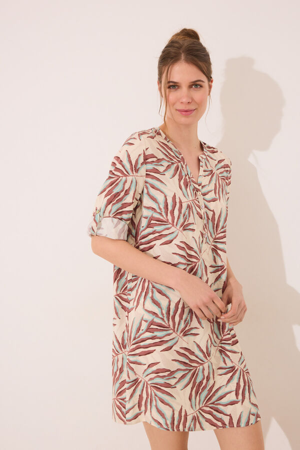 Womensecret Playera de dormir short con estampado de hojas marfil