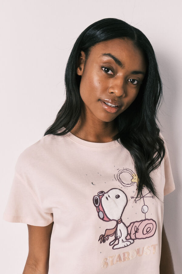 Women'secret Pijama larga manga corta de algod&oacute;n Snoopy naranja