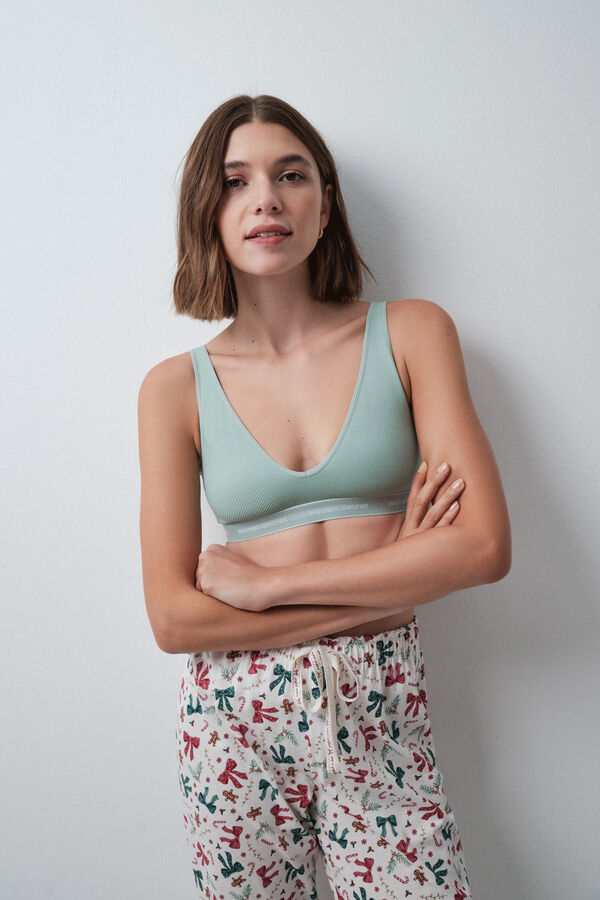 Women'secret Brasier halter de microfibra con logo verde FANTASTIC verde