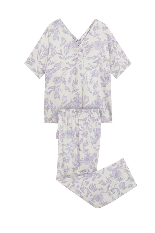 Womensecret Pijama larga estampado de viscosa blanco