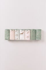 Women'secret Pack 7 panties cl&aacute;sicas de algod&oacute;n rosa y verde estampado