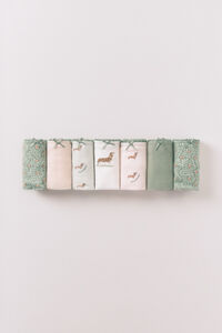 Women'secret Pack 7 panties cl&aacute;sicas de algod&oacute;n rosa y verde