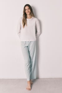 Women'secret Pijama larga de algod&oacute;n pantal&oacute;n a rayas verde