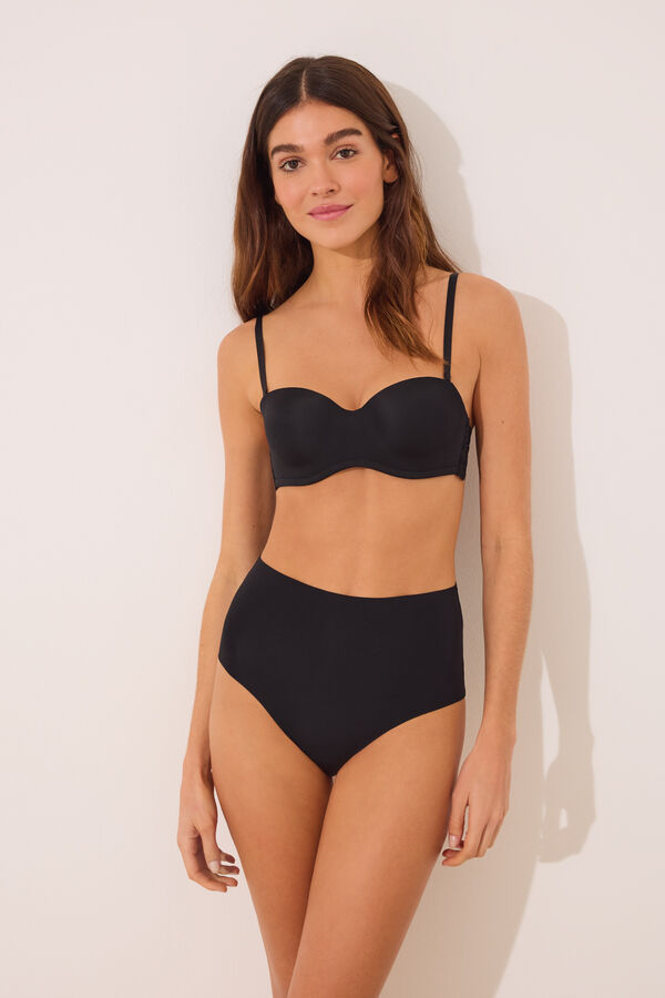 Womensecret Panty alta clásica de microfibra negra negro