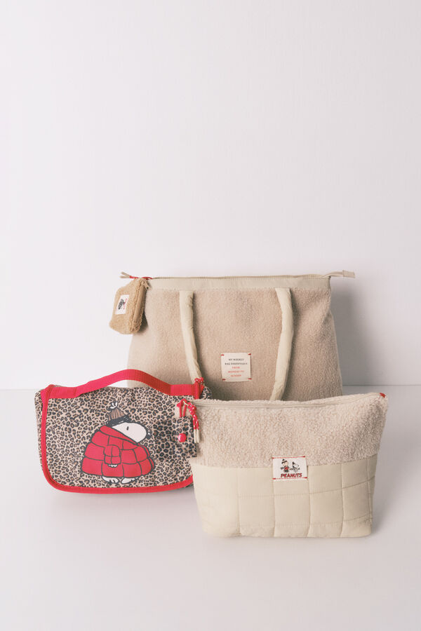 Women'secret Bolsa grande beige acolchado de Snoopy, bolsa gris
