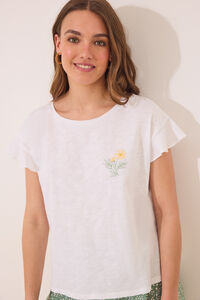 Womensecret Pijama corta blanco y verde 100% algodón marfil