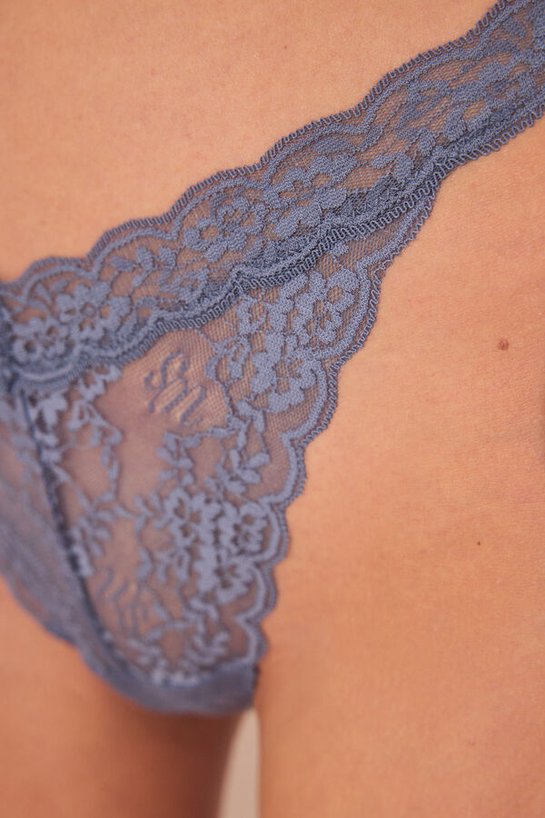 Womensecret Panty clásica de encaje azul con cintura en V azul