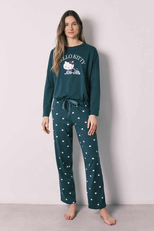 Women'secret Pijama larga Hello Kitty de algod&oacute;n verde verde