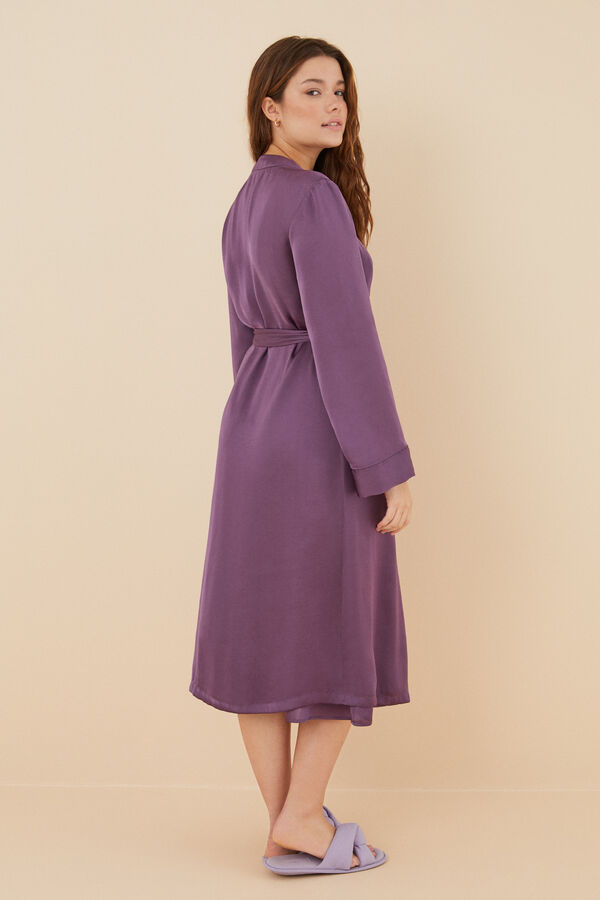 Womensecret Bata larga satín morada morado/lila