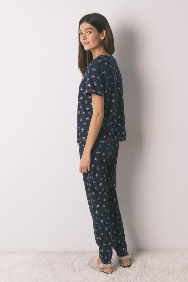 Women'secret Pijama larga 100% algodón azul estampado ranitas azul